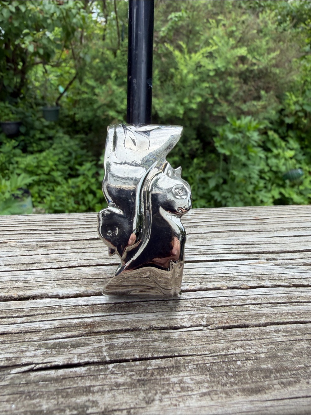 Vintage Double Cat Silver Tone Open Cuff Bracelet Unmarked 4.25” Length X 1” W